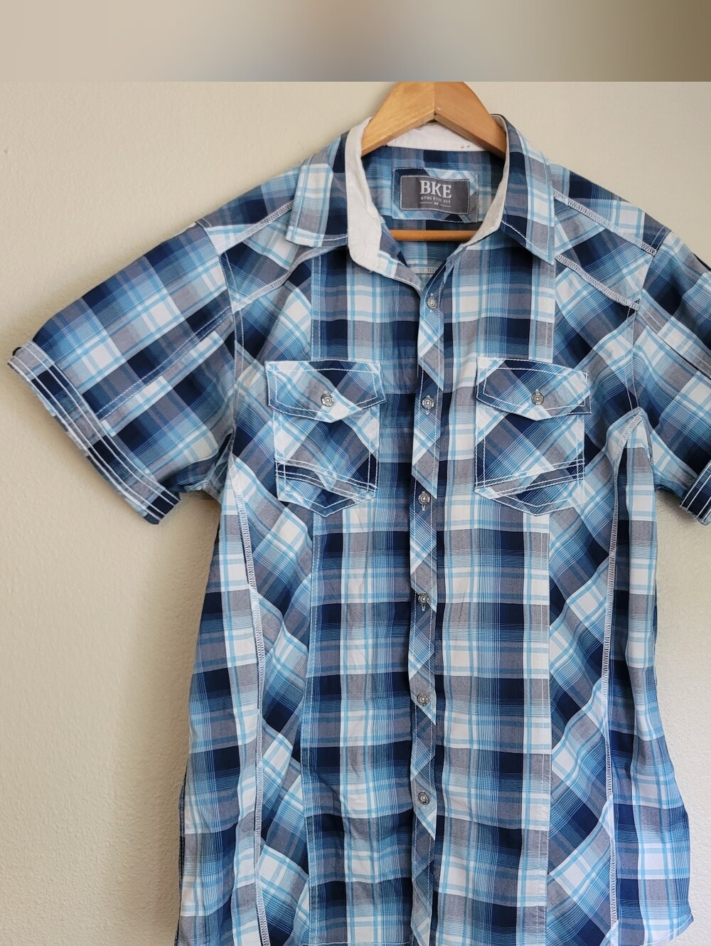 BKE Men’s Blue Plaid Short-Sleeve Shirt